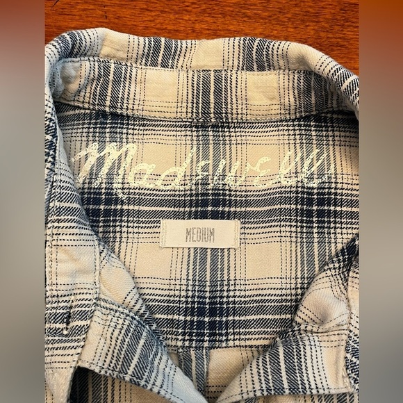 Madewell Cream/Blue Plaid Shirt Long Sleeve Size Medium Country Western Vibe - Picture 2 of 7